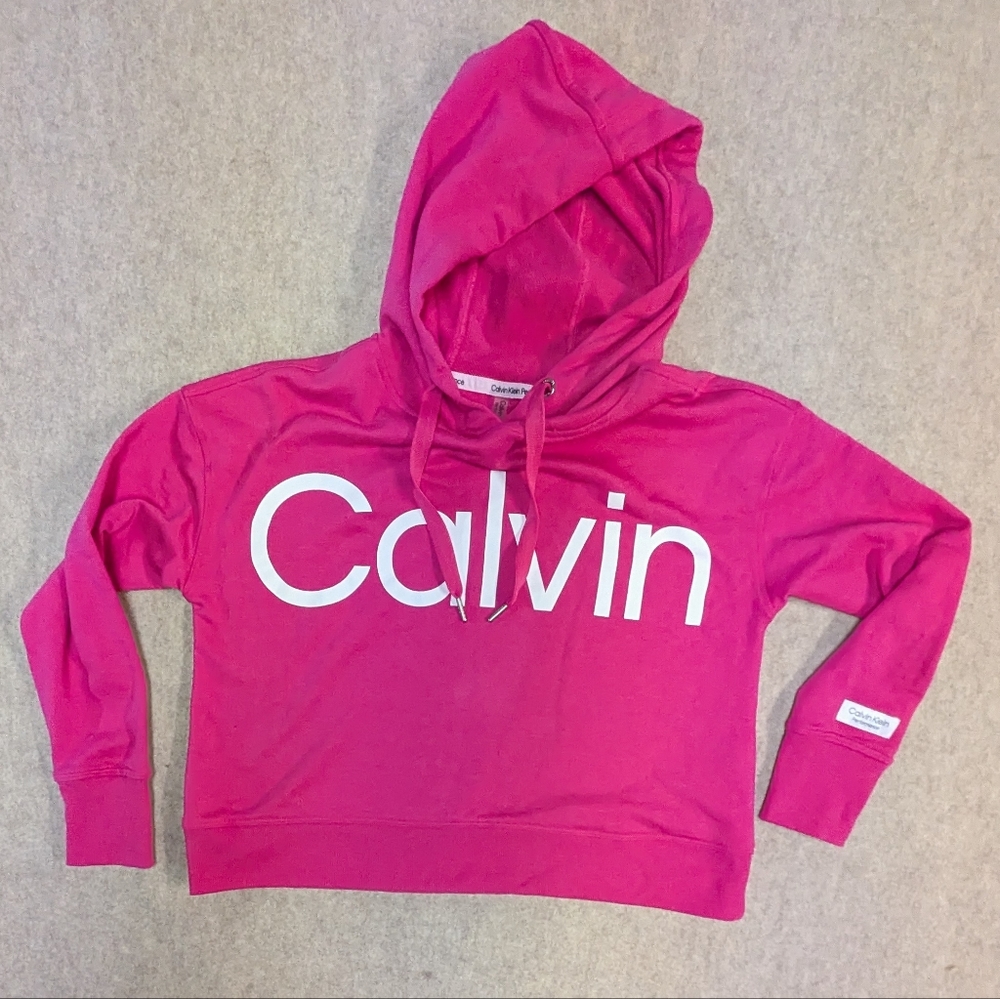 Calvin Performance Hot Pink Cropped Workout Athleisure Hoodie Size Women's Small